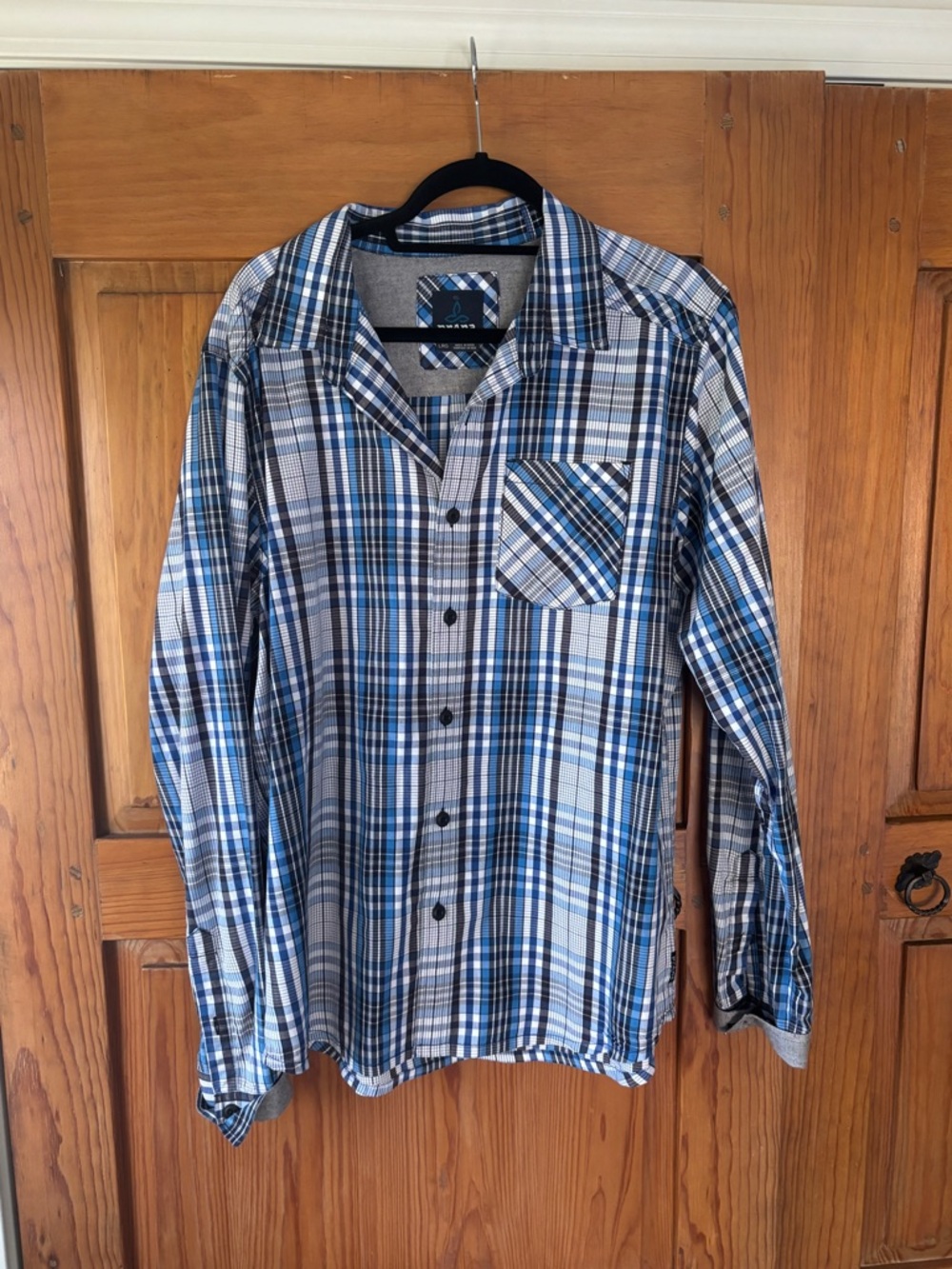 Prana Blue and White Plaid Button-Down Shirt